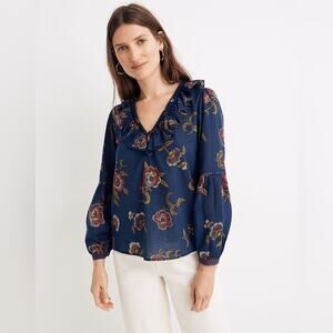 Madewell X Warm Ruffle Collar Top in Hololulu Hibiscus